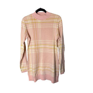 NWOT Isaac Mizrahi Live! Pink Plaid Crew Neck Sweater S